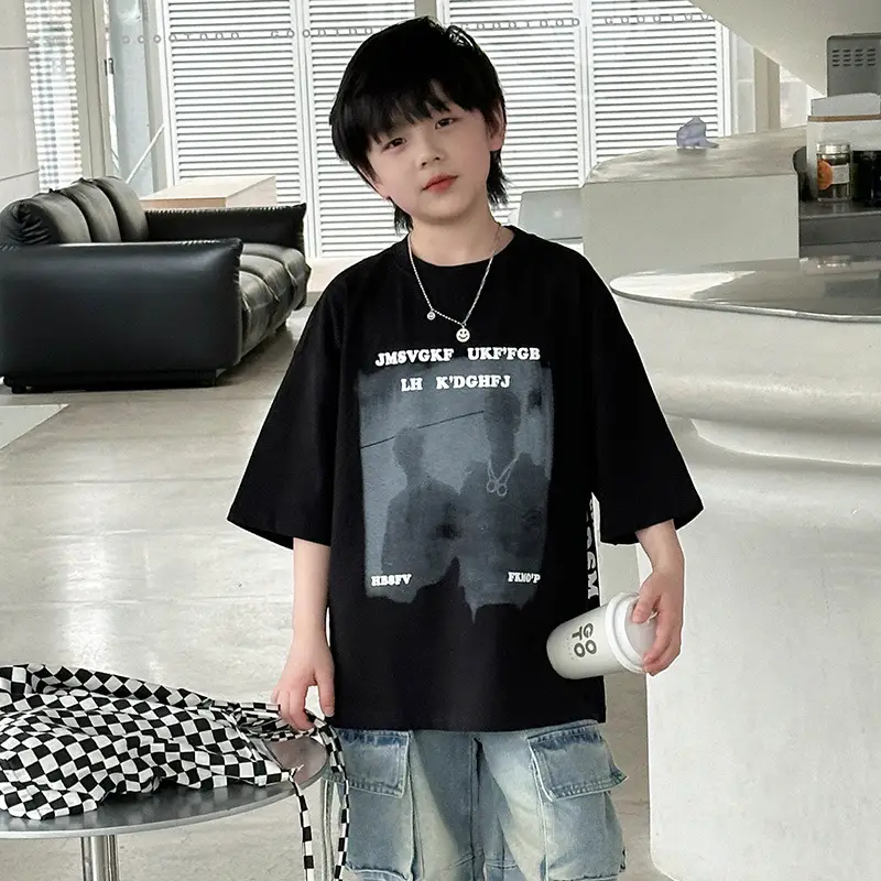 Boys T-Shirt Black Graphic 2025 Cotton Summer - Image 4