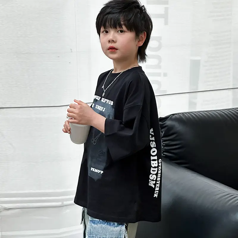 Boys T-Shirt Black Graphic 2025 Cotton Summer - Image 5