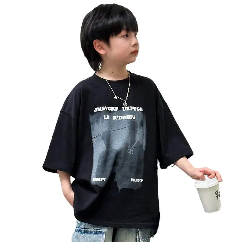Boys T-Shirt Black Graphic 2025 Cotton Summer - Image 6