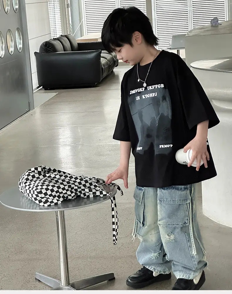Boys T-Shirt Black Graphic 2025 Cotton Summer — feature 11