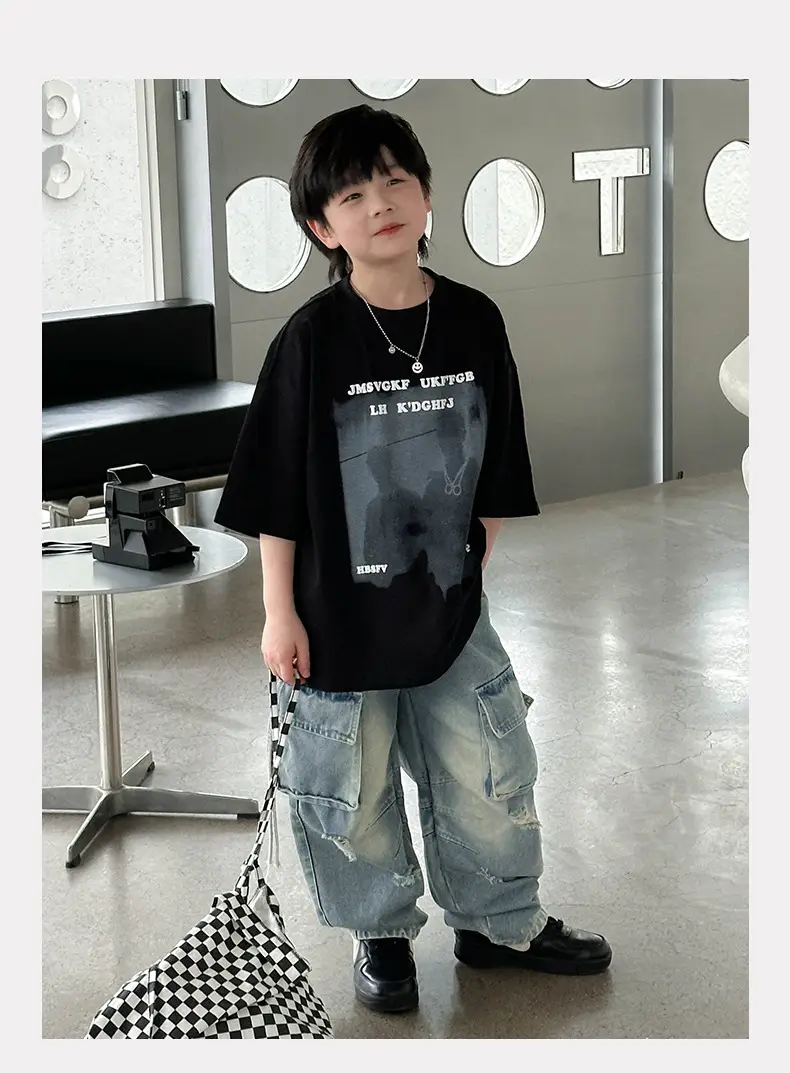 Boys T-Shirt Black Graphic 2025 Cotton Summer — feature 13