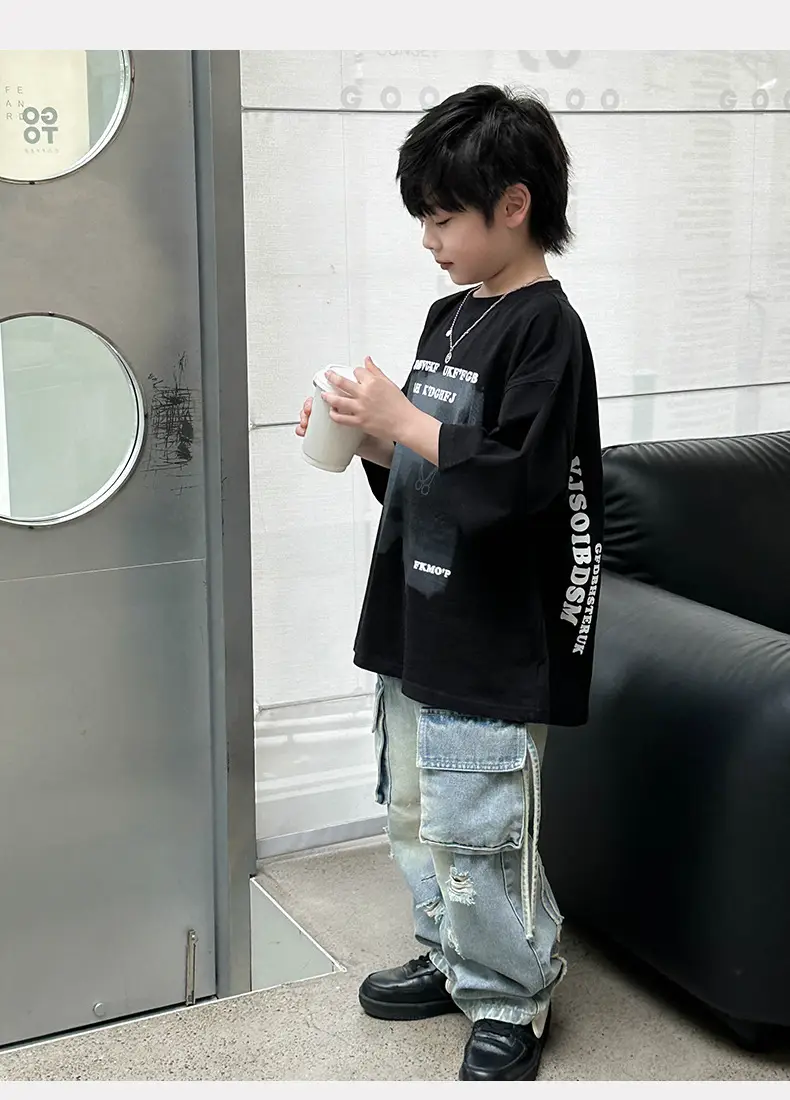 Boys T-Shirt Black Graphic 2025 Cotton Summer — feature 14