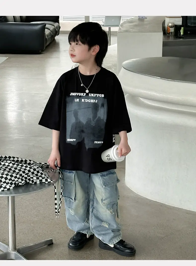 Boys T-Shirt Black Graphic 2025 Cotton Summer — feature 15