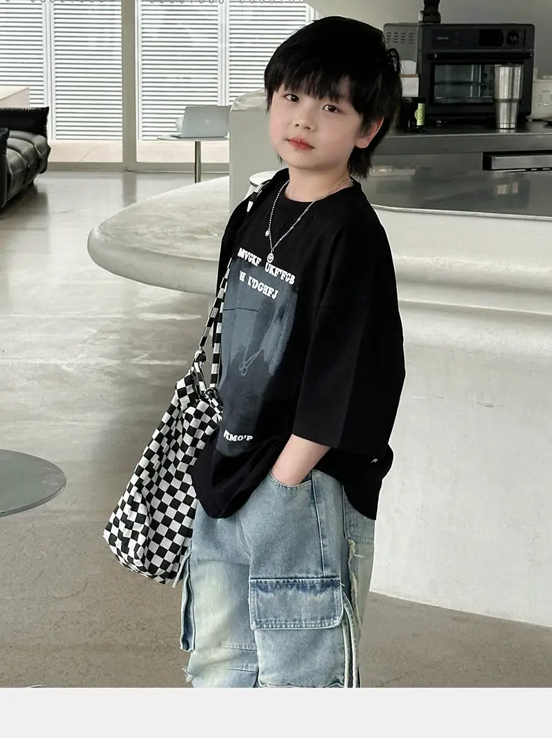 Boys T-Shirt Black Graphic 2025 Cotton Summer — feature 16