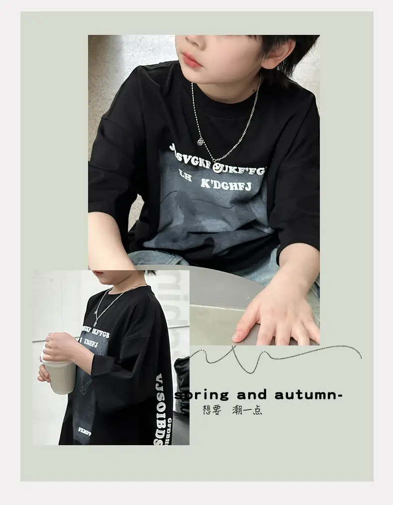 Boys T-Shirt Black Graphic 2025 Cotton Summer — feature 3