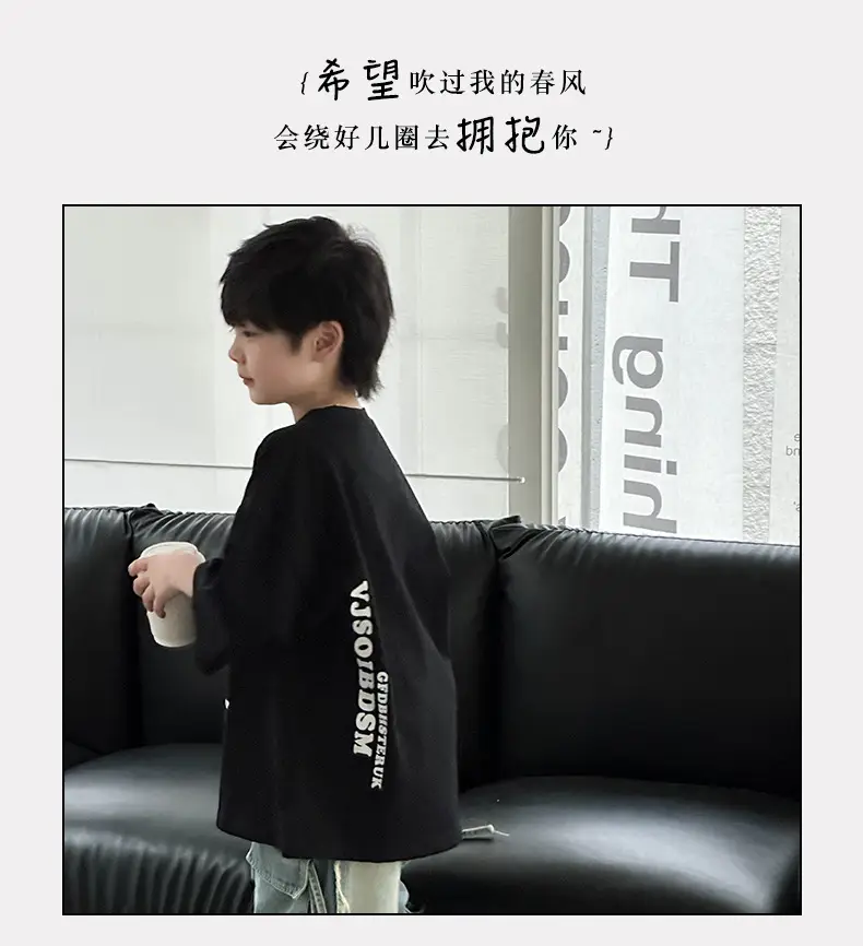 Boys T-Shirt Black Graphic 2025 Cotton Summer — feature 6