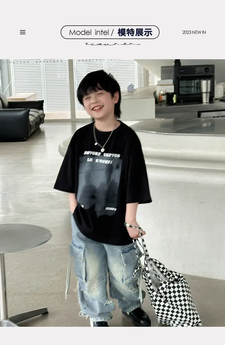 Boys T-Shirt Black Graphic 2025 Cotton Summer — feature 8