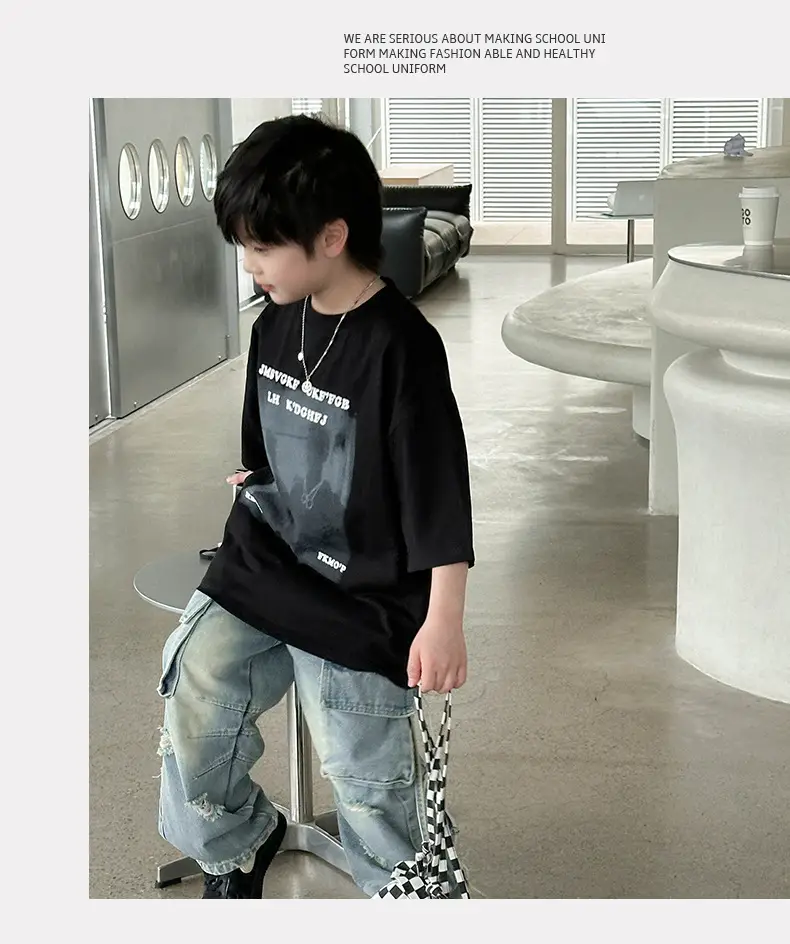 Boys T-Shirt Black Graphic 2025 Cotton Summer — feature 9