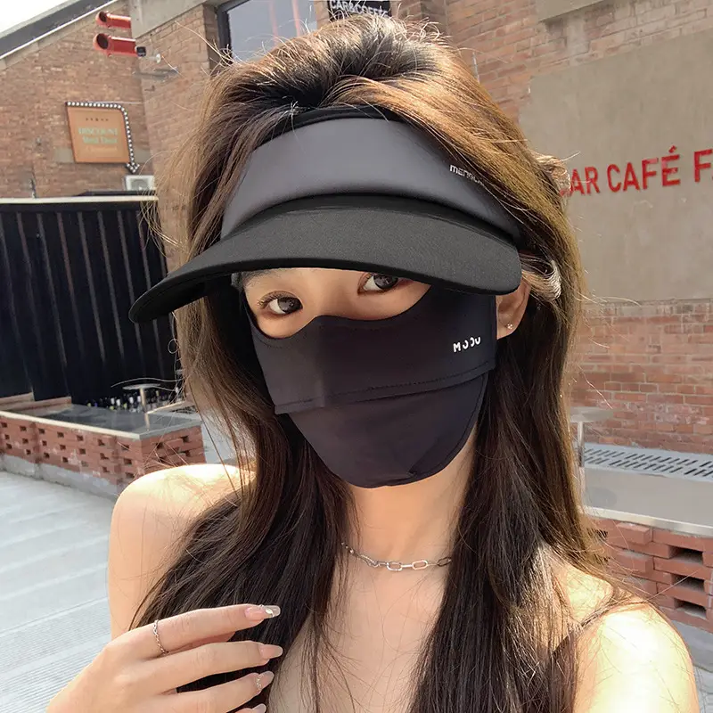 Women's Pink UV Visor Cap with Face Mask - Image 8