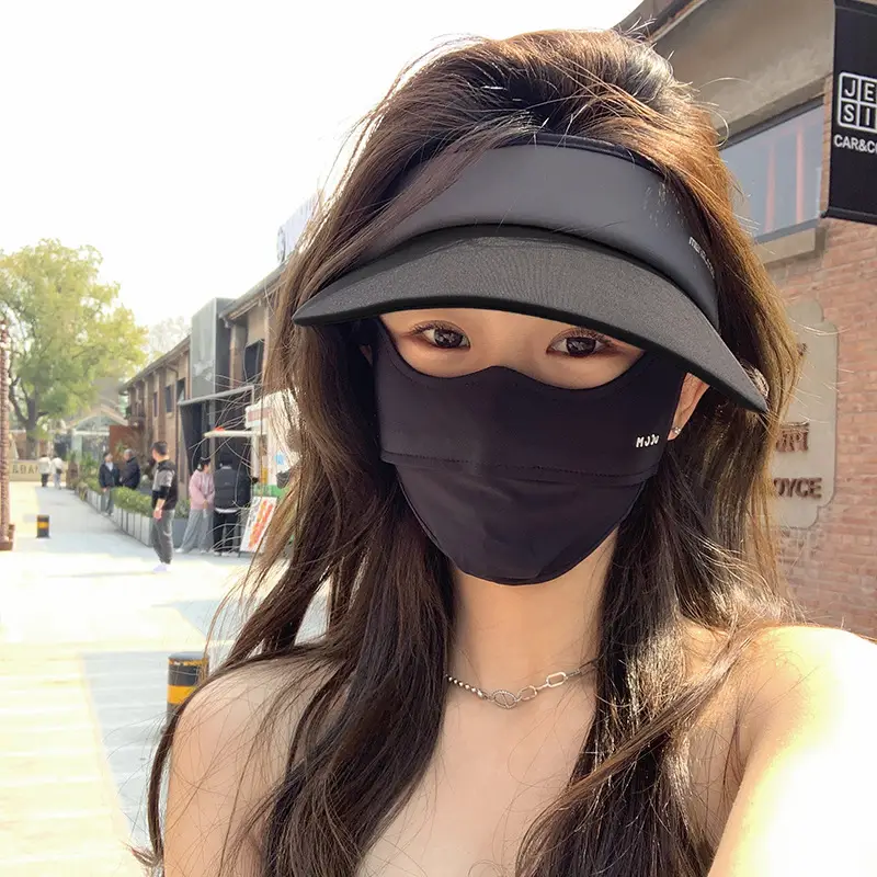 Women's Pink UV Visor Cap with Face Mask - Image 9