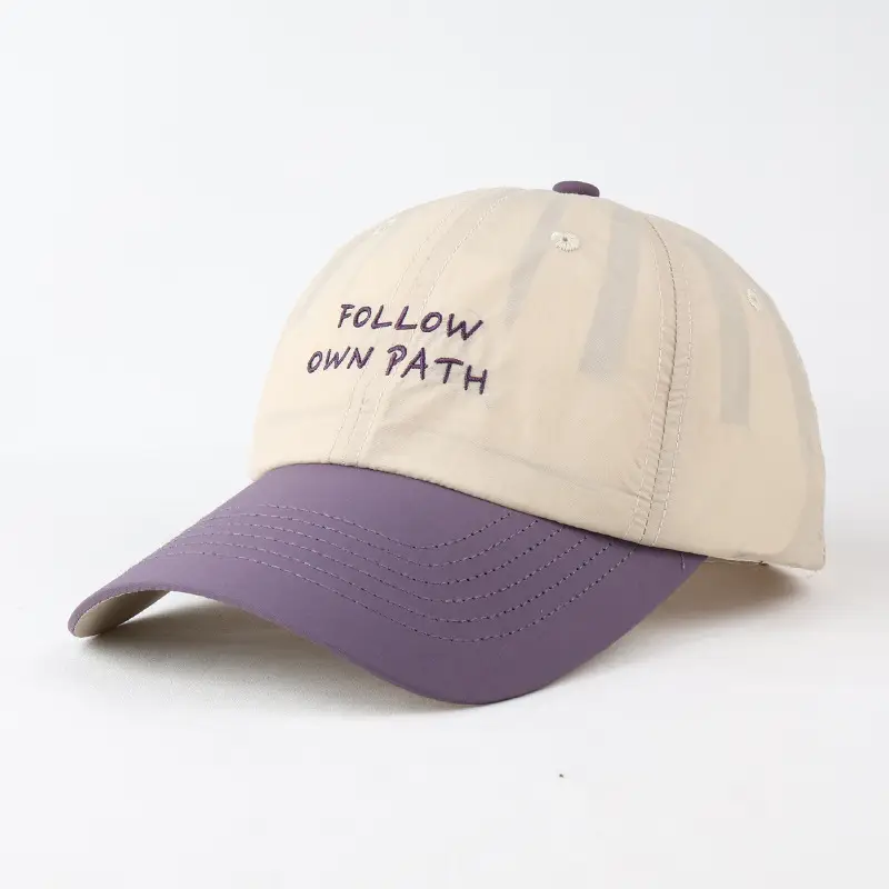 Men's Brown Cotton Baseball Cap with "FOLLOW DIN PATH" Embroidery — feature 1