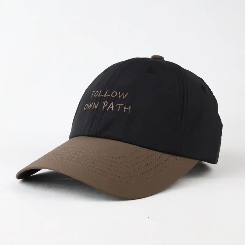 Men's Brown Cotton Baseball Cap with "FOLLOW DIN PATH" Embroidery — feature 2