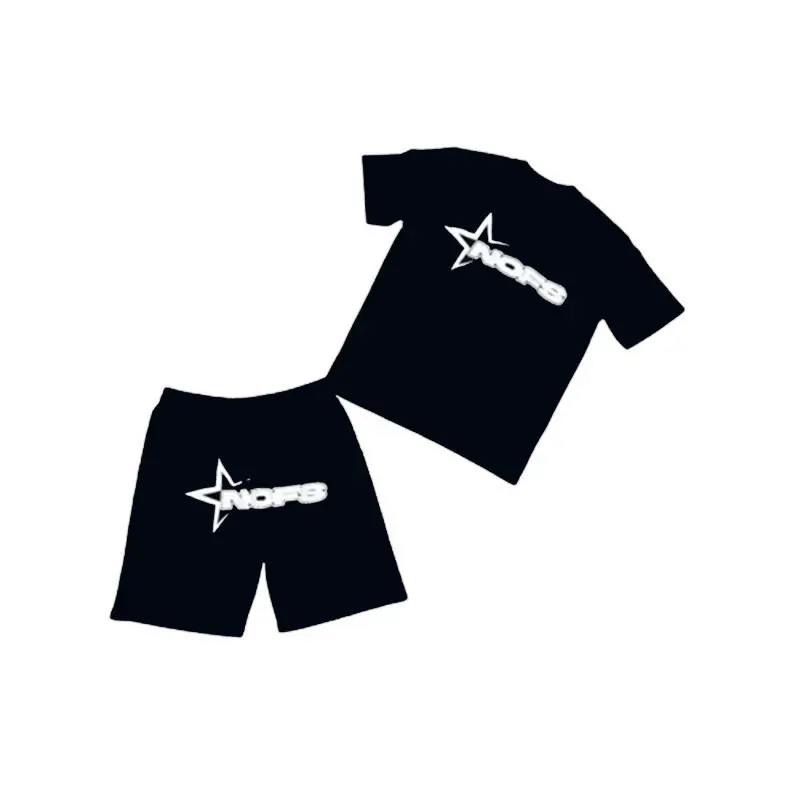 American Streetwear Black Stars Short Sleeve T-Shirt Shorts - Image 29