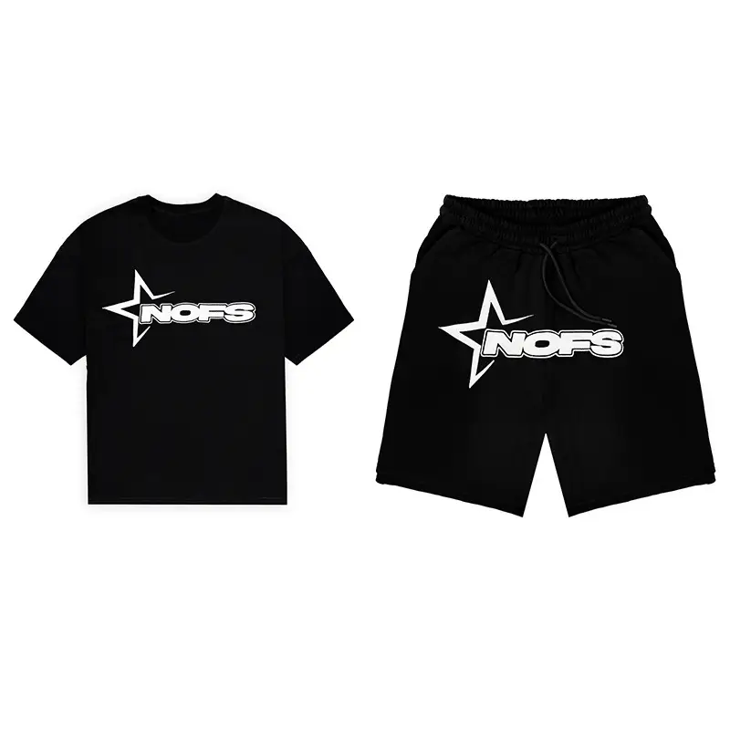 American Streetwear Black Stars Short Sleeve T-Shirt Shorts — feature 16