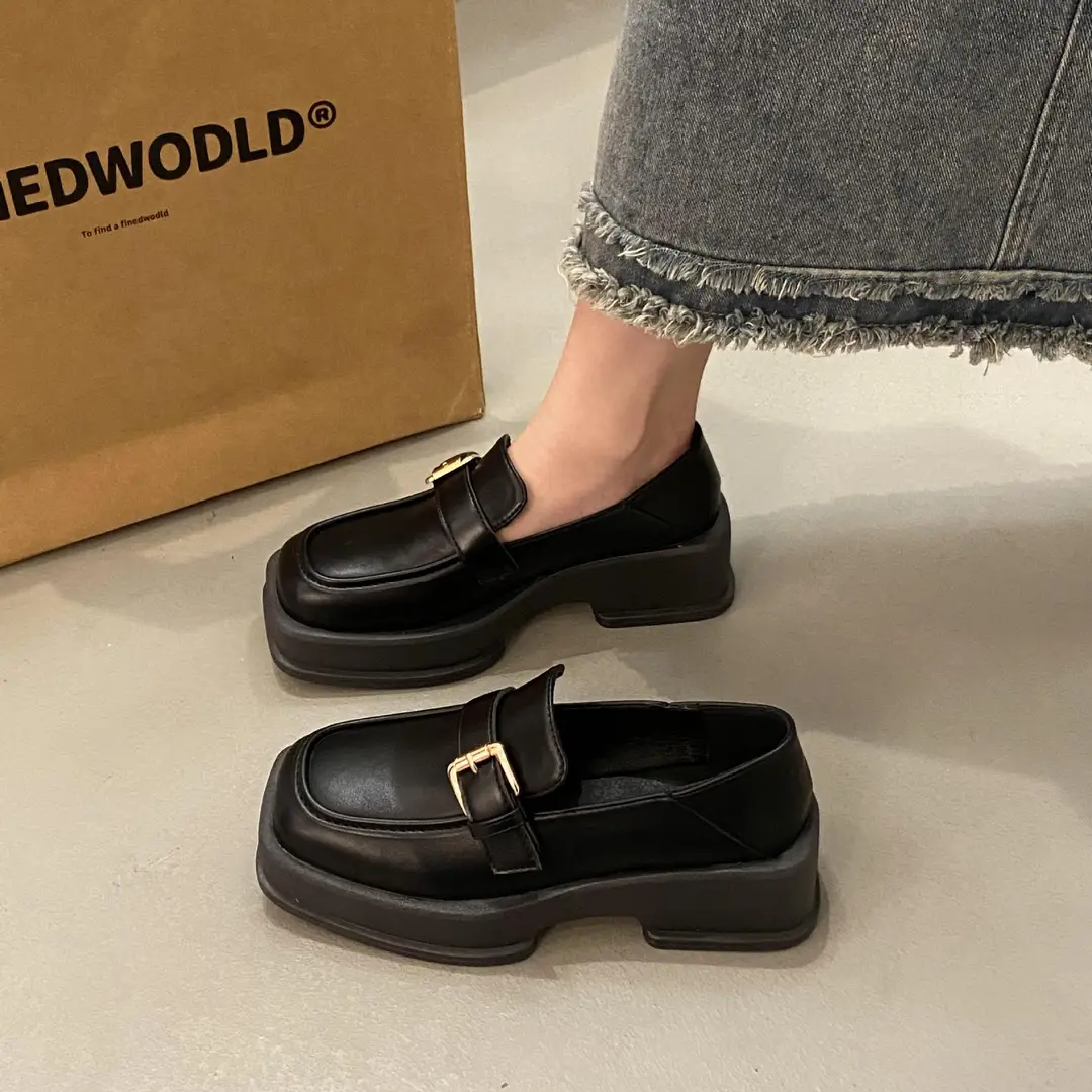 British Style Thick-Soled Loafers Wholesale Spring New Retro Square Toe Thick-Heeled Small Leather Shoes for Women - Image 6