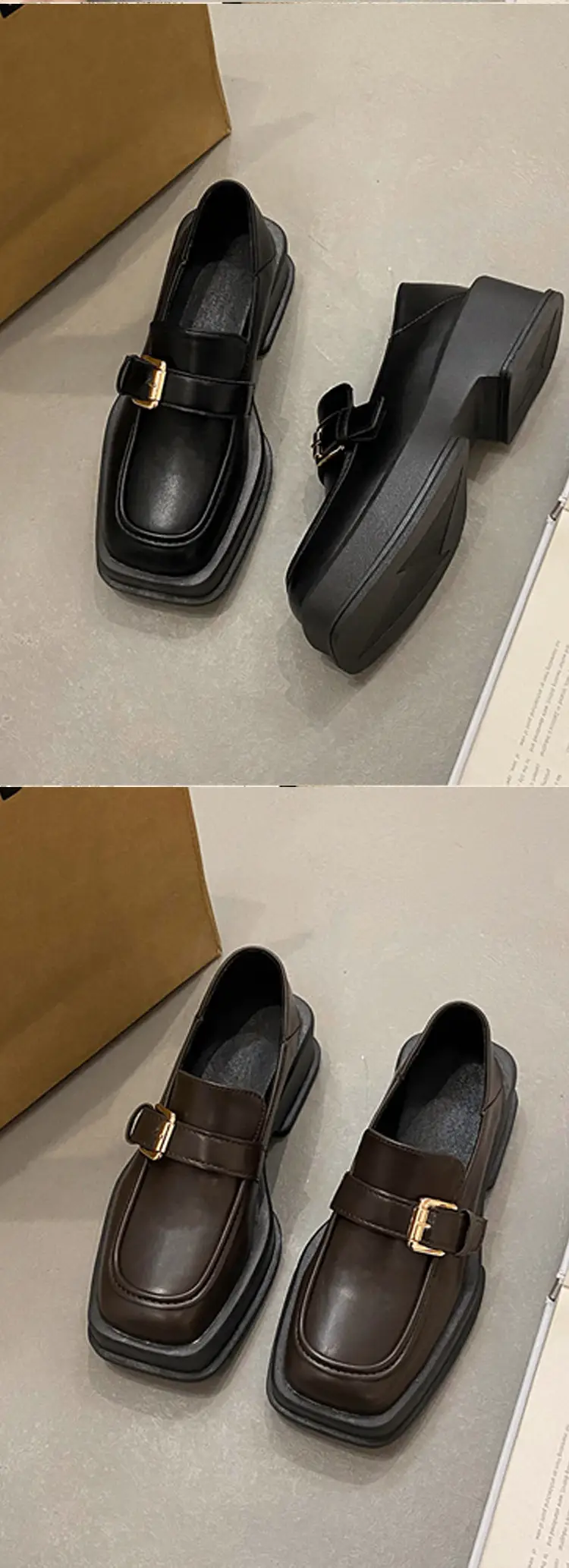 British Style Thick-Soled Loafers Wholesale Spring New Retro Square Toe Thick-Heeled Small Leather Shoes for Women — feature 5