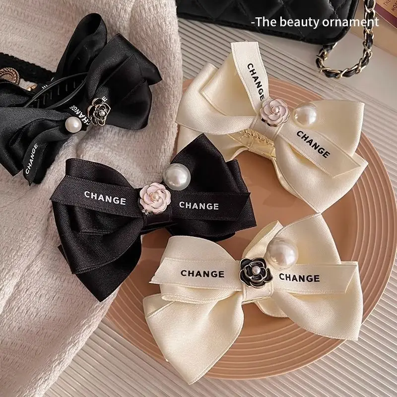 Women's Cream Bow Hairpin with Pearl Flower Clip - Image 6