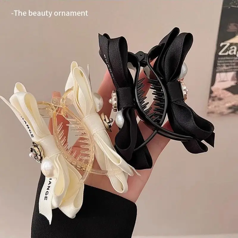 Women's Cream Bow Hairpin with Pearl Flower Clip - Image 8