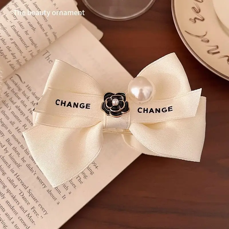 Women's Cream Bow Hairpin with Pearl Flower Clip - Image 3