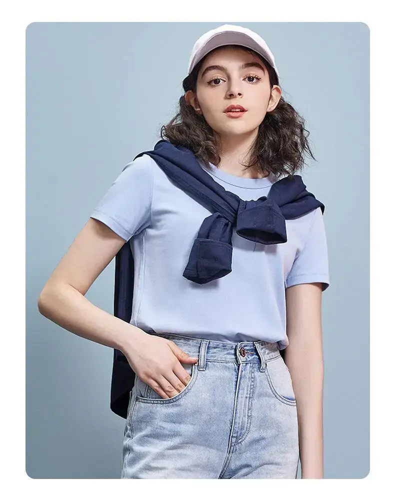 Light Blue Pure Cotton T-Shirt for Men Women European Size — feature 8