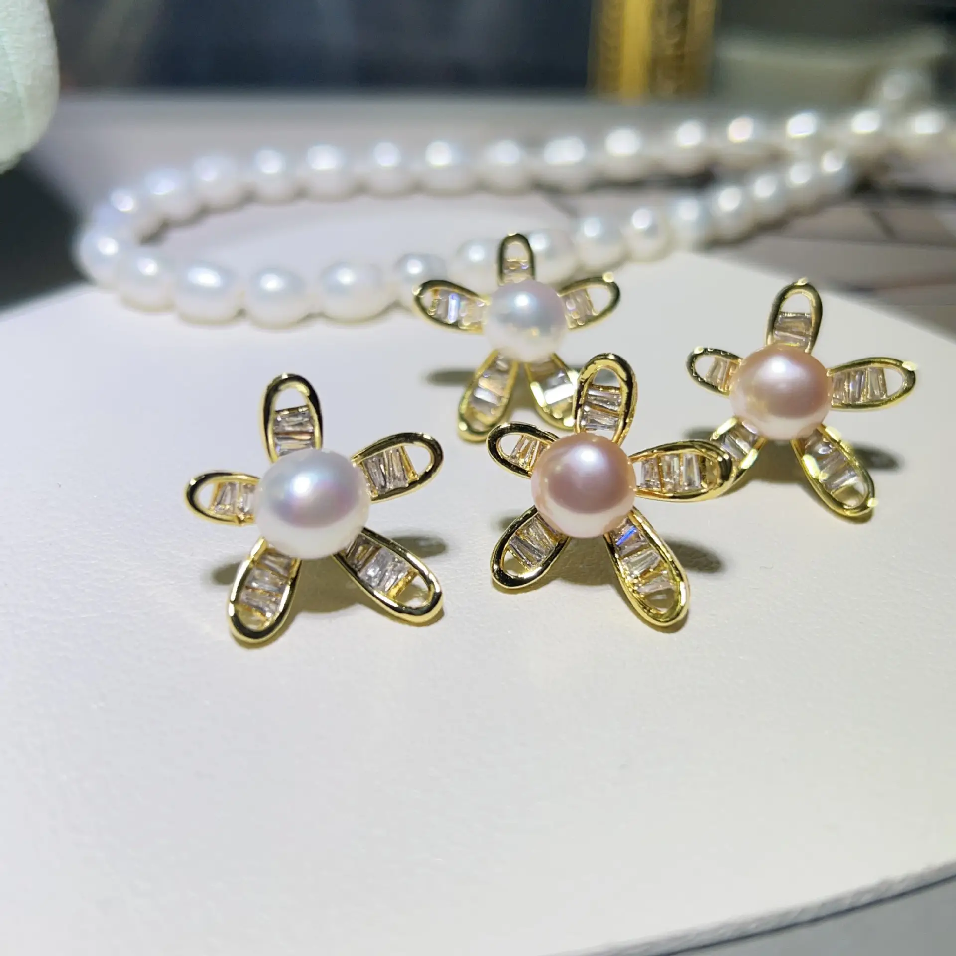 18K Gold Pearl Earrings Set for Women - Image 5
