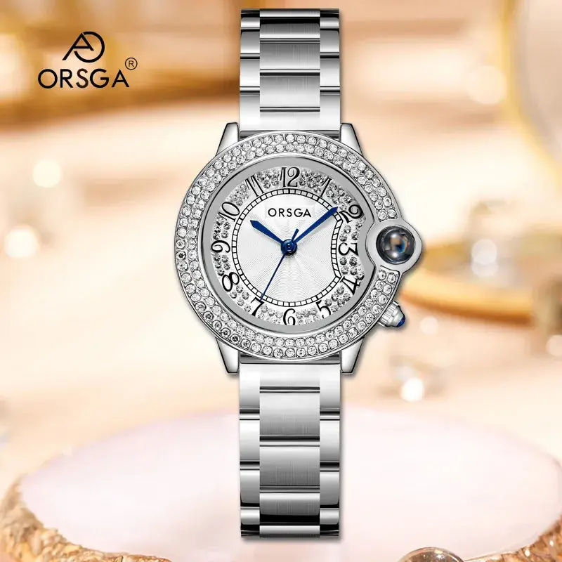 Ozga Luxury Women's Diamond Encrusted Quartz Watch Brown Leather Strap - Image 3