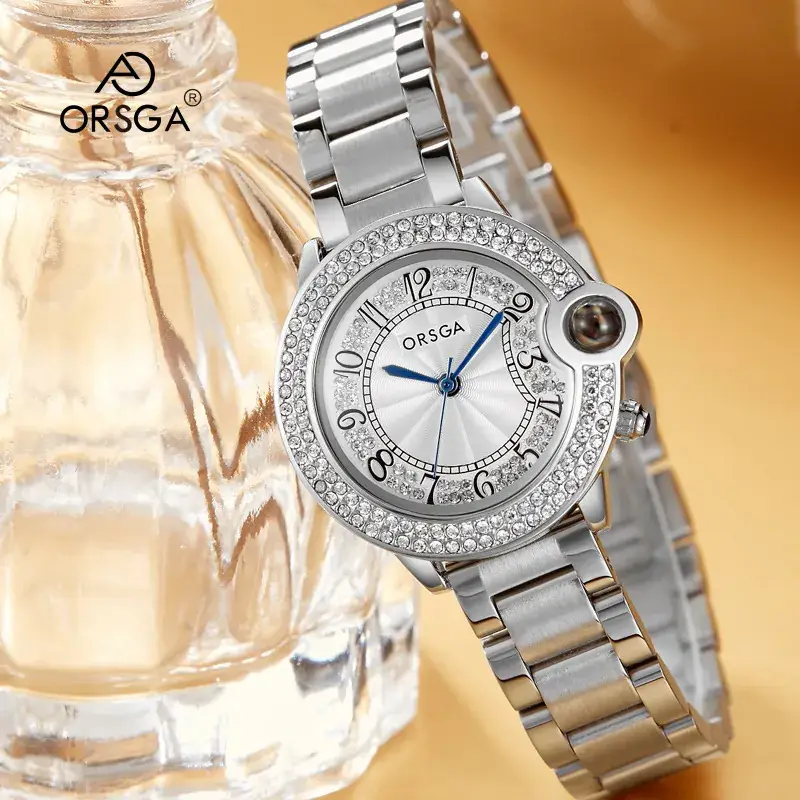 Ozga Luxury Women's Diamond Encrusted Quartz Watch Brown Leather Strap - Image 5