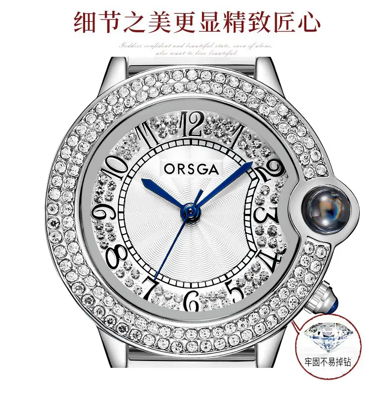 Ozga Luxury Women's Diamond Encrusted Quartz Watch Brown Leather Strap — feature 8