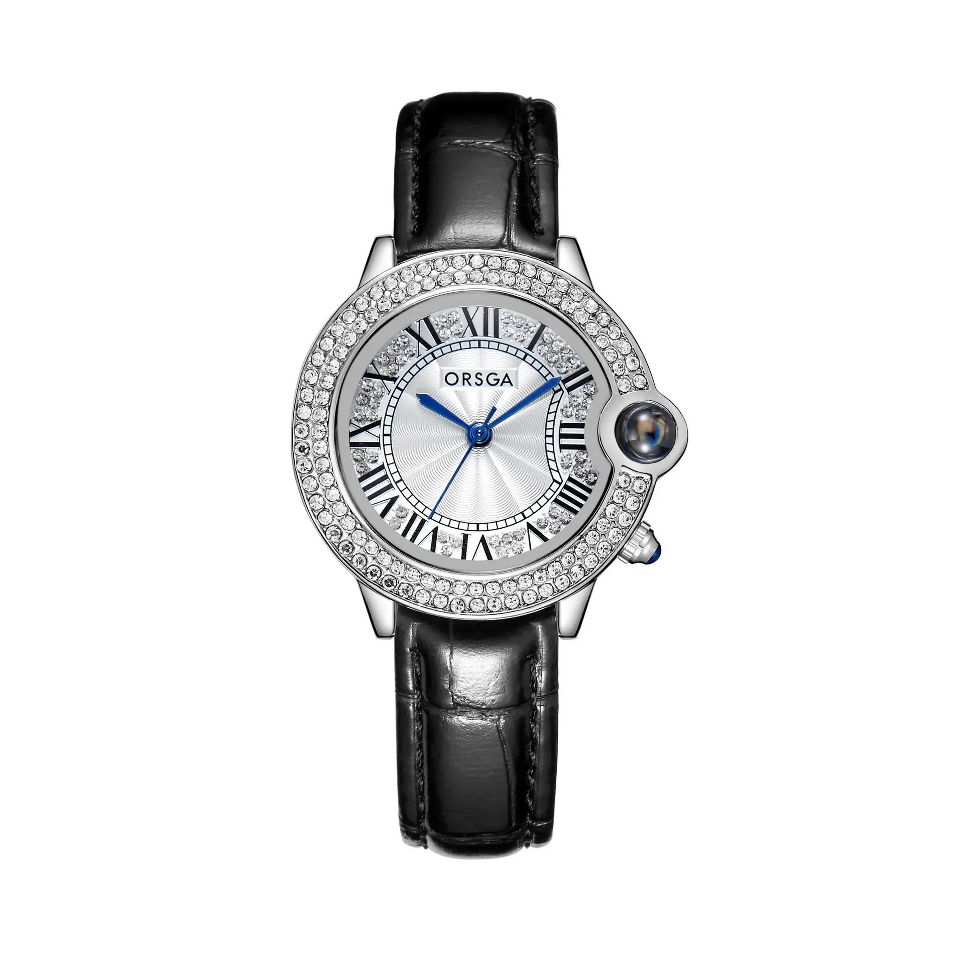 Ozga Luxury Women's Diamond Encrusted Quartz Watch Brown Leather Strap - Image 2