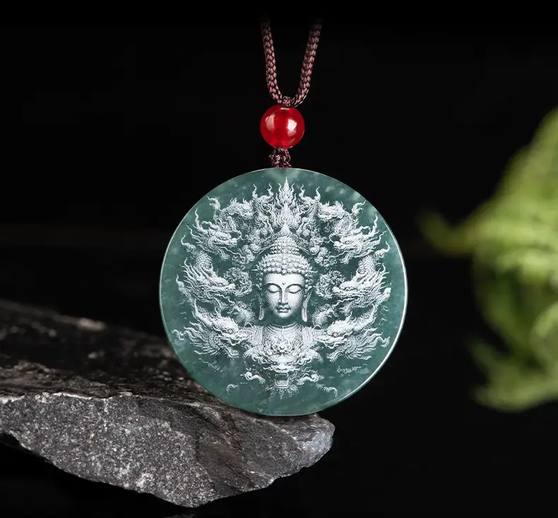 Jade Buddha Pendant with Red Chain for Men Women — feature 9