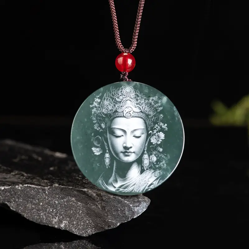 Jade Buddha Pendant with Red Chain for Men Women - Image 2