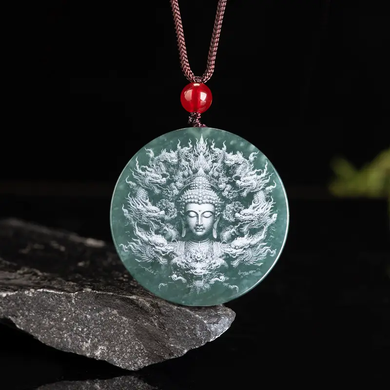 Jade Buddha Pendant with Red Chain for Men Women - Image 3