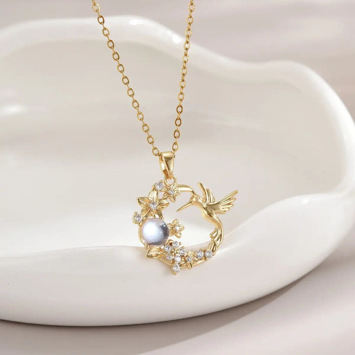 Romantic Hummingbird Diamond Necklace for Women - Image 3