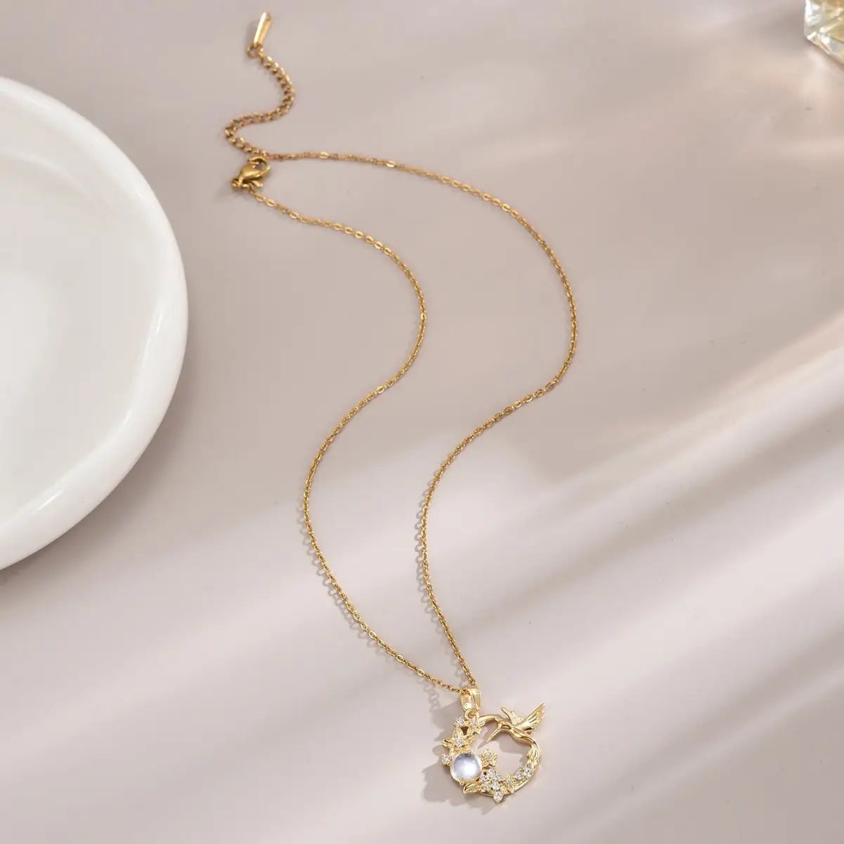 Romantic Hummingbird Diamond Necklace for Women - Image 4