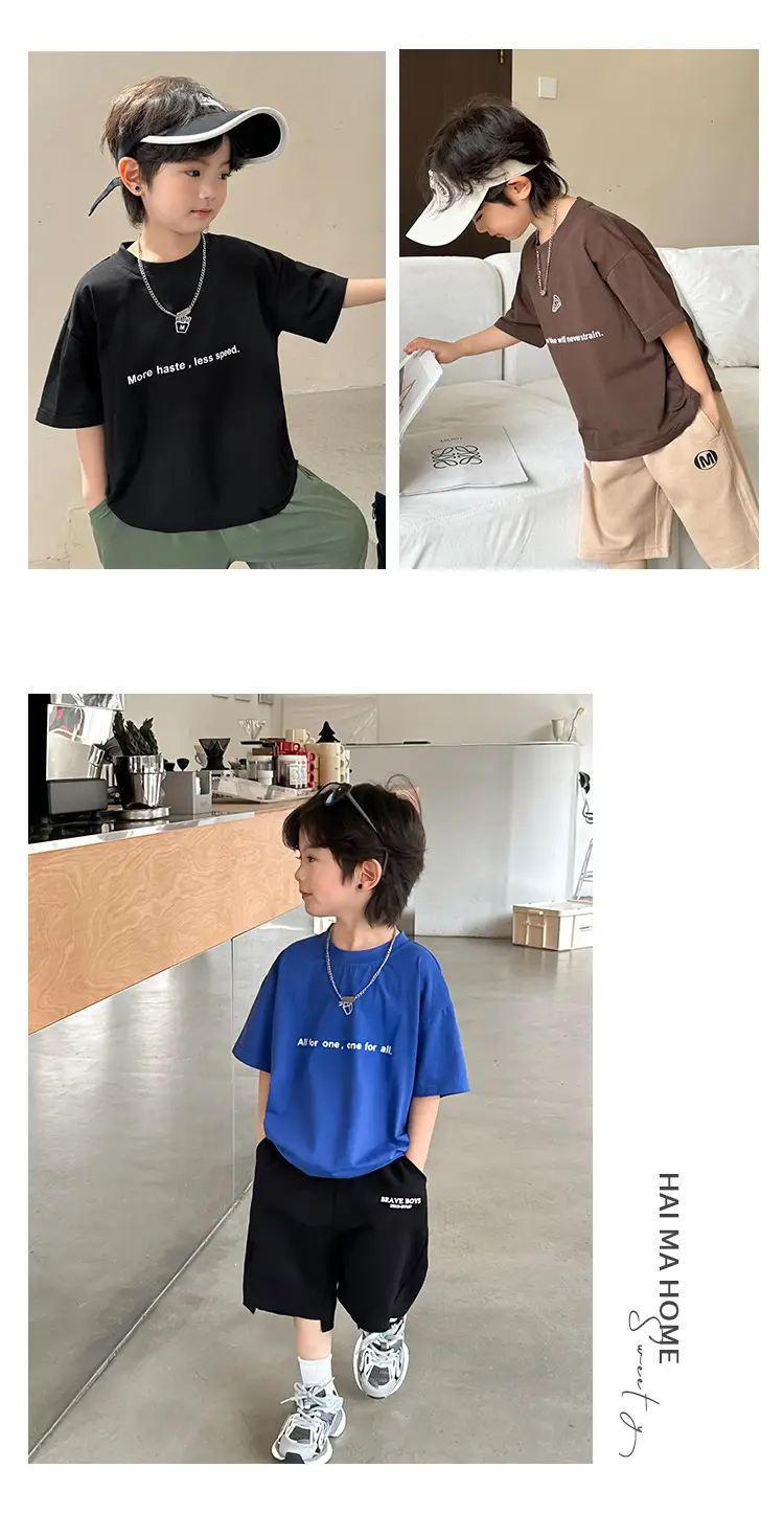 Boys Cotton Letter Print T-Shirt 2026 Summer — feature 16