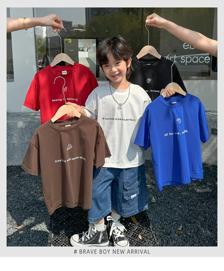 Boys Cotton Letter Print T-Shirt 2026 Summer — feature 2