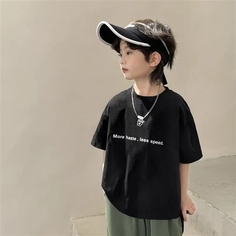 Boys Cotton Letter Print T-Shirt 2026 Summer - Image 2