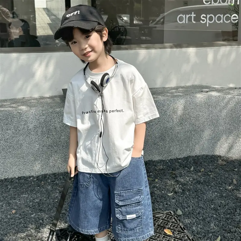 Boys Cotton Letter Print T-Shirt 2026 Summer - Image 3