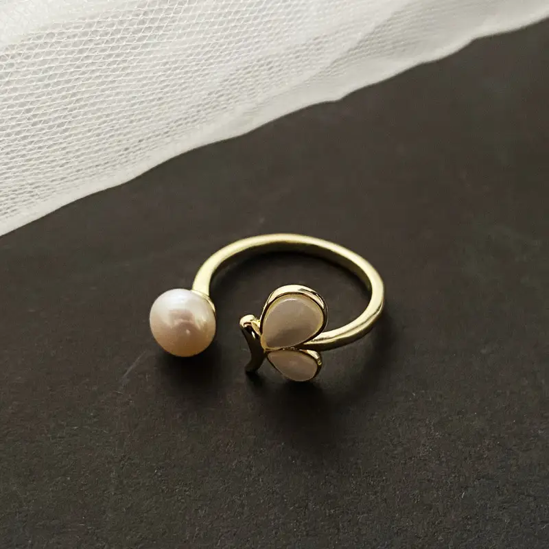 Copper Alloy Pearl Butterfly Ring with Electroplating - Image 4