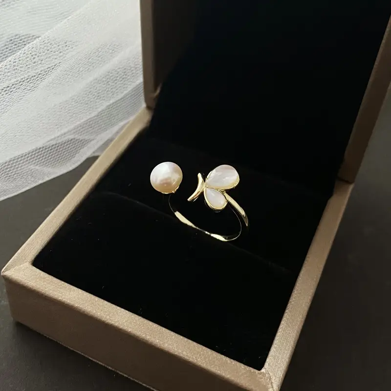Copper Alloy Pearl Butterfly Ring with Electroplating - Image 5