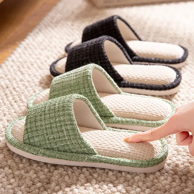Linen Slippers for Women Home Indoor Spring and Autumn Household Couple Four Seasons Hospitality Mute Non-slip Cotton Linen Slippers for Men