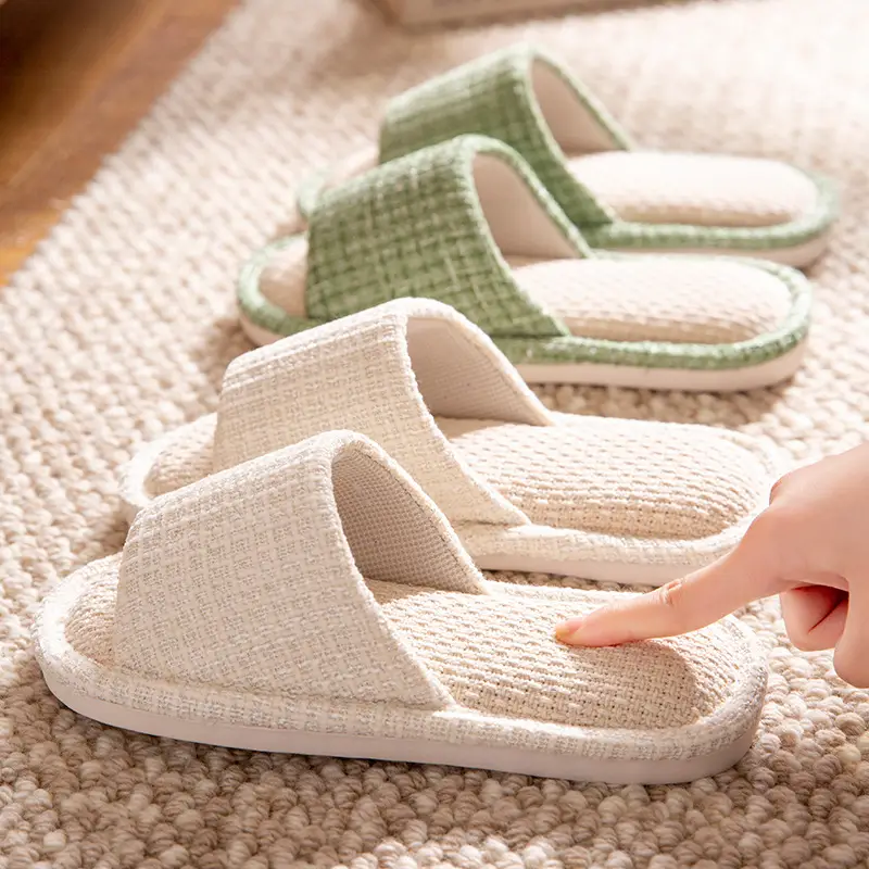 Linen Slippers for Women Home Indoor Spring and Autumn Household Couple Four Seasons Hospitality Mute Non-slip Cotton Linen Slippers for Men