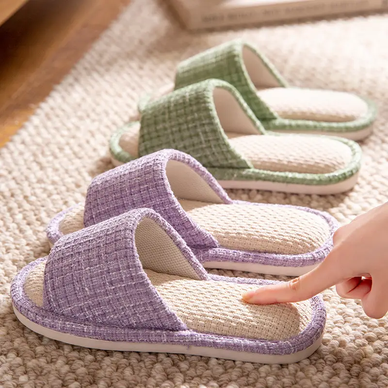 Linen Slippers for Women Home Indoor Spring and Autumn Household Couple Four Seasons Hospitality Mute Non-slip Cotton Linen Slippers for Men