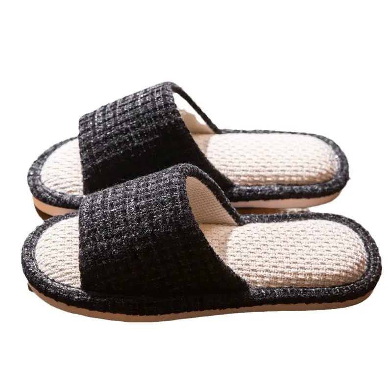 Linen Slippers for Women Home Indoor Spring and Autumn Household Couple Four Seasons Hospitality Mute Non-slip Cotton Linen Slippers for Men