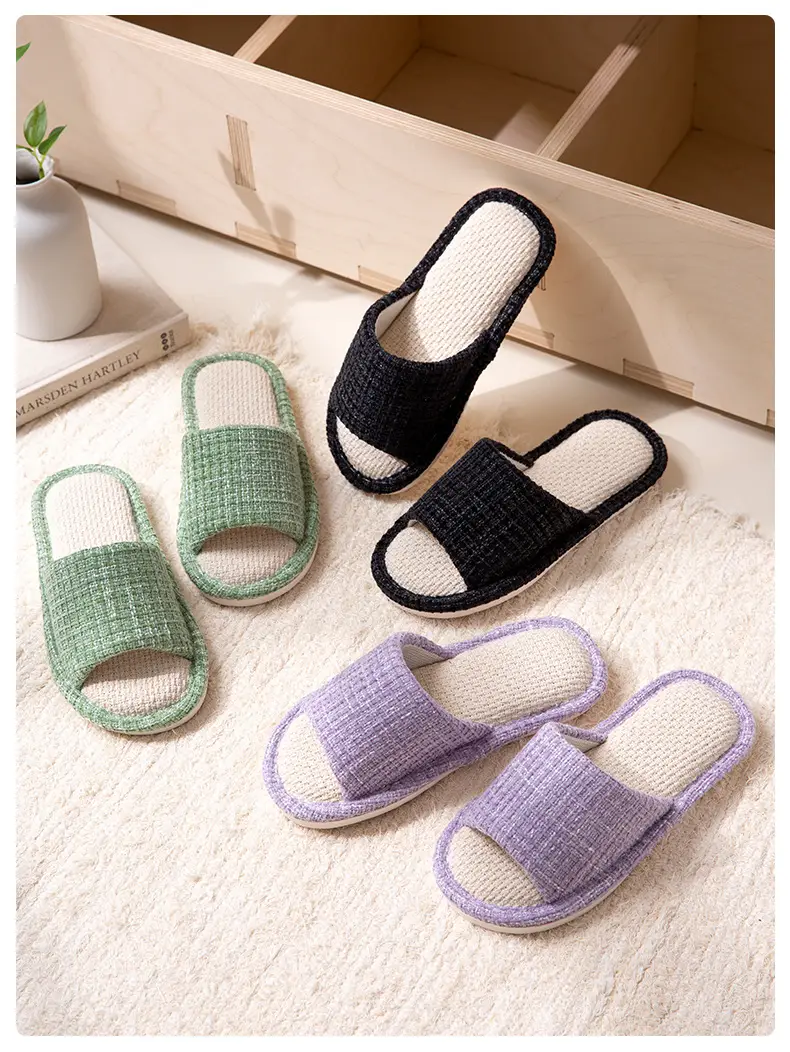 Linen Slippers for Women Home Indoor Spring and Autumn Household Couple Four Seasons Hospitality Mute Non-slip Cotton Linen Slippers for Men — feature 10