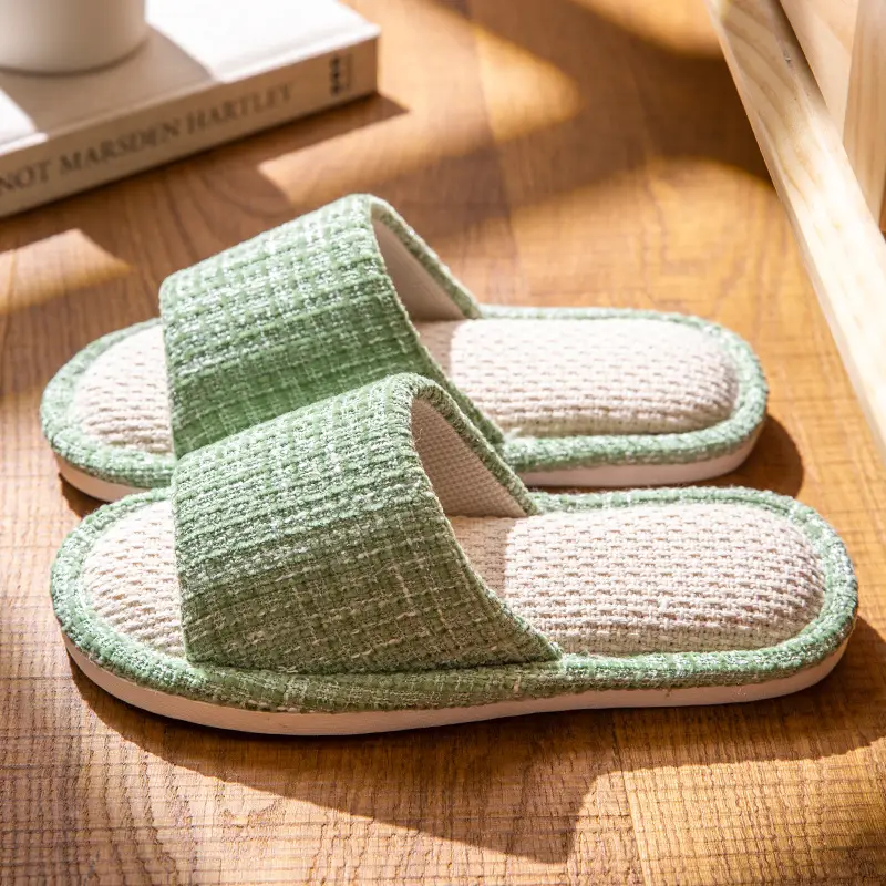 Linen Slippers for Women Home Indoor Spring and Autumn Household Couple Four Seasons Hospitality Mute Non-slip Cotton Linen Slippers for Men