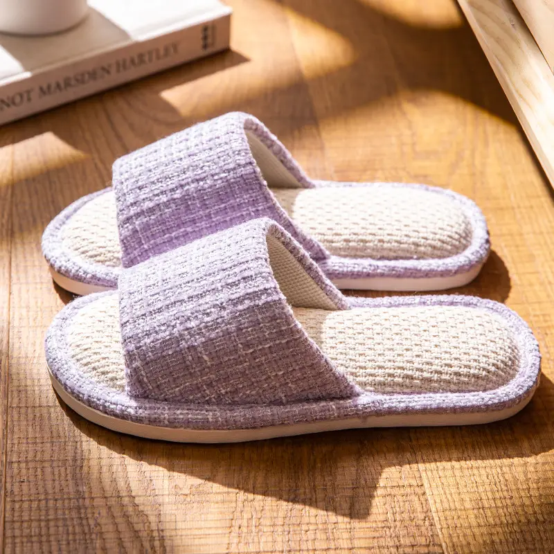 Linen Slippers for Women Home Indoor Spring and Autumn Household Couple Four Seasons Hospitality Mute Non-slip Cotton Linen Slippers for Men