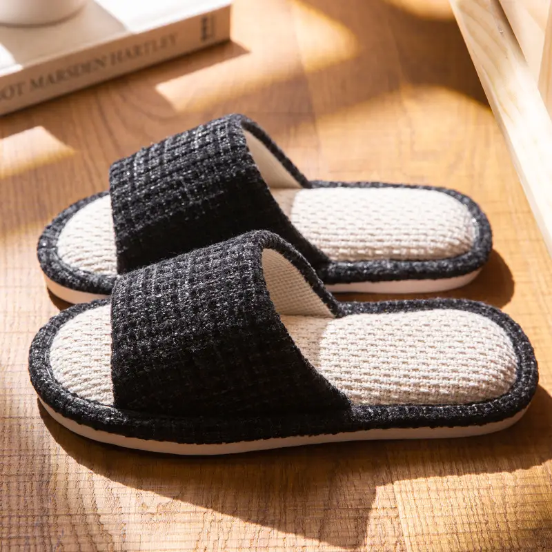 Linen Slippers for Women Home Indoor Spring and Autumn Household Couple Four Seasons Hospitality Mute Non-slip Cotton Linen Slippers for Men