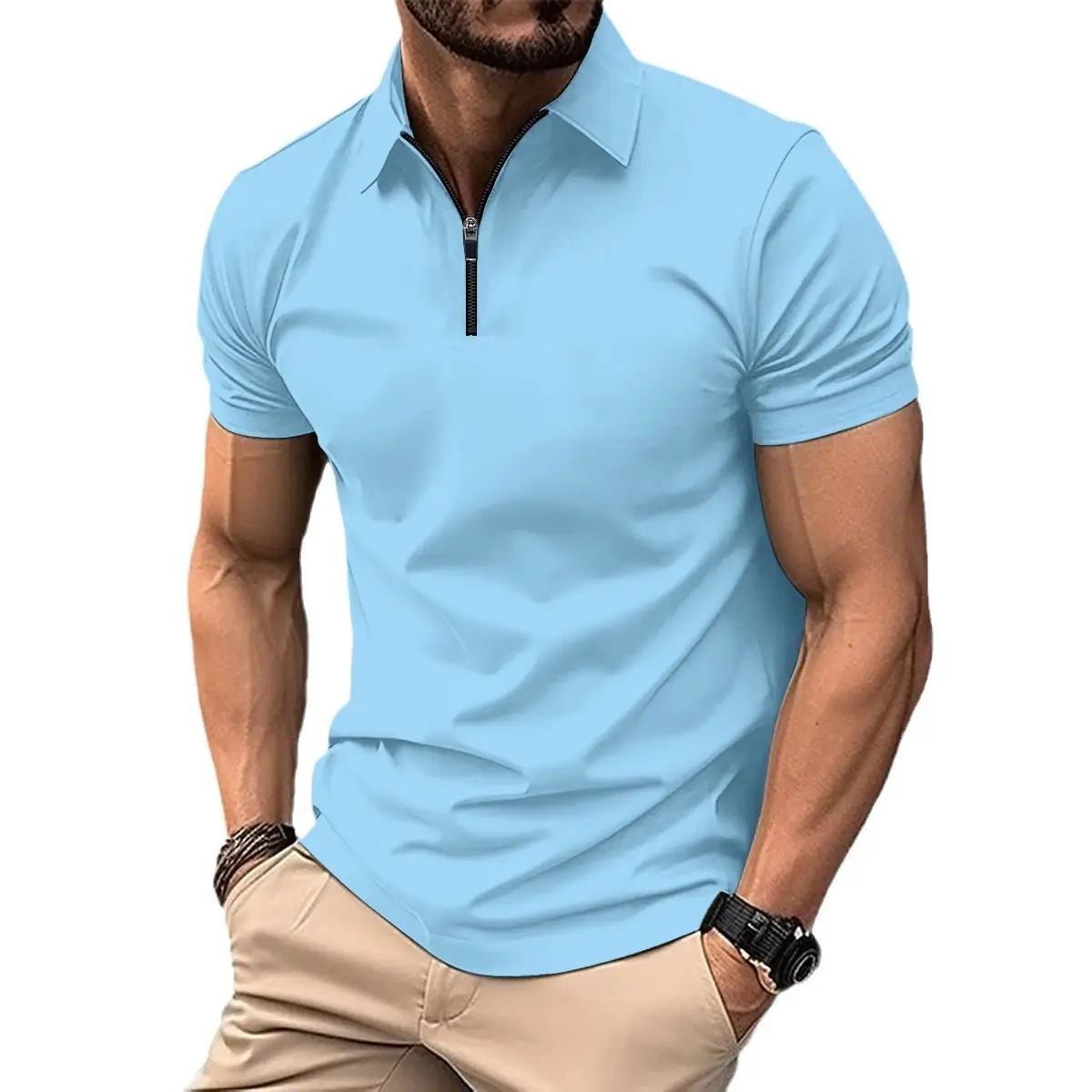 Men's White Polo Shirt with Zipper Closure - Image 13