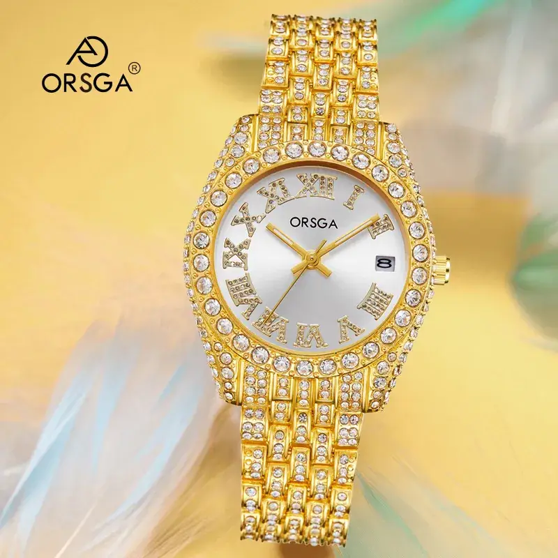 ORSGA Red Diamond Women's Luxury Calendar Watch